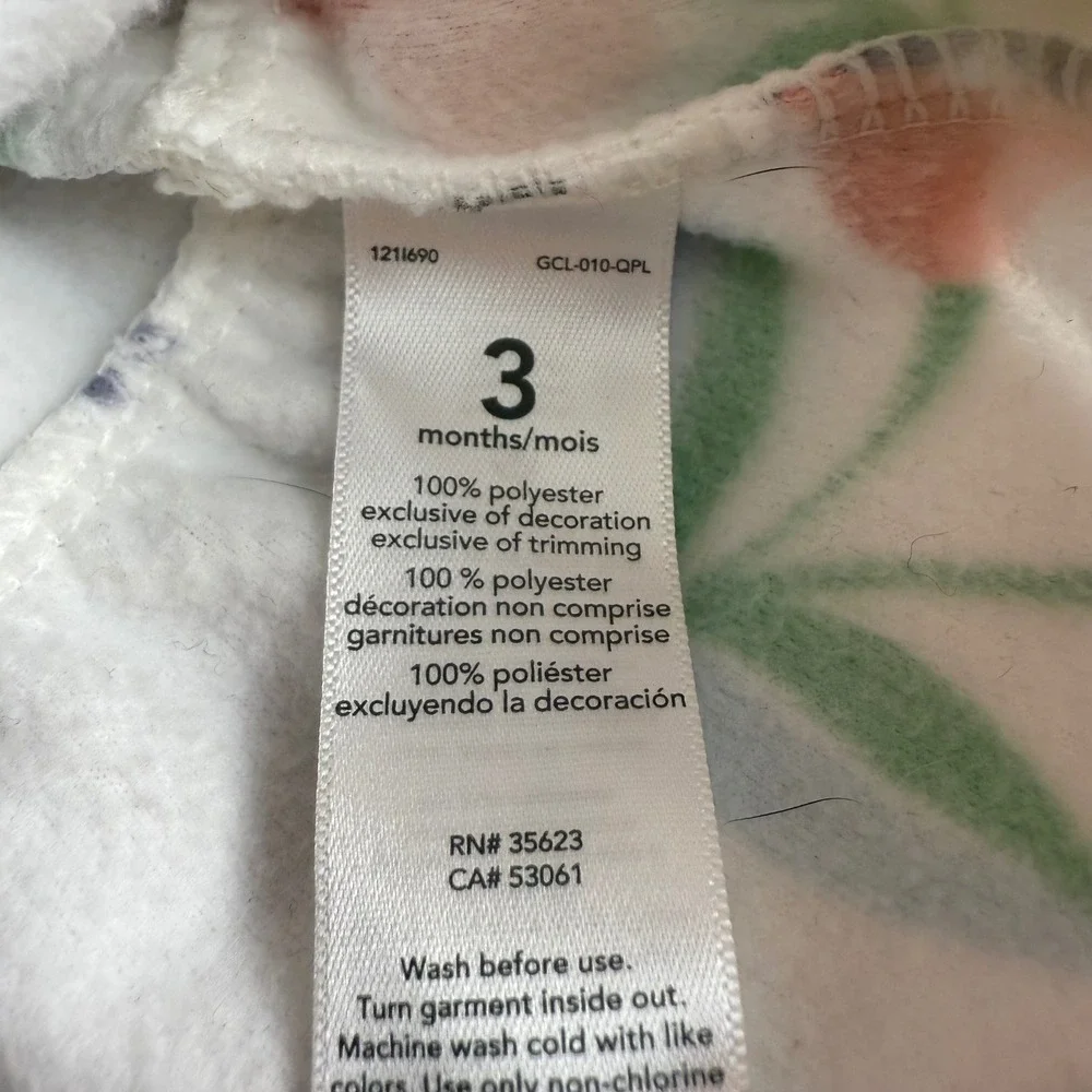 SALE Carters Baby Girl Fleece Hooded Jacket‎ 3 Months Floral Pink Blue White